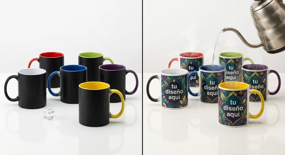 Taza mágica Zephyr: cambia de color con el calor, antes y después de servir una bebida caliente