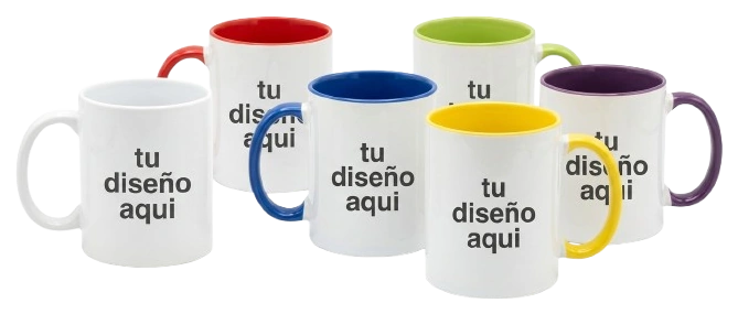 Tazas personalizables Zephyr con asas de colores, vista previa de la zona de impresión
