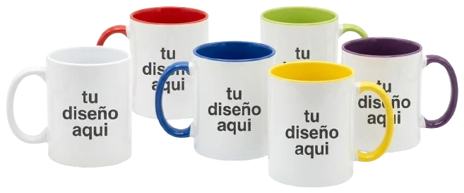 Tazas personalizadas Zephyr con asas de colores y diseño propio, foto de catálogo