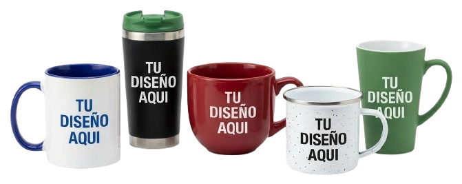 Distintos estilos de taza y termo personalizables Zephyr: cerámica, acero y esmalte
