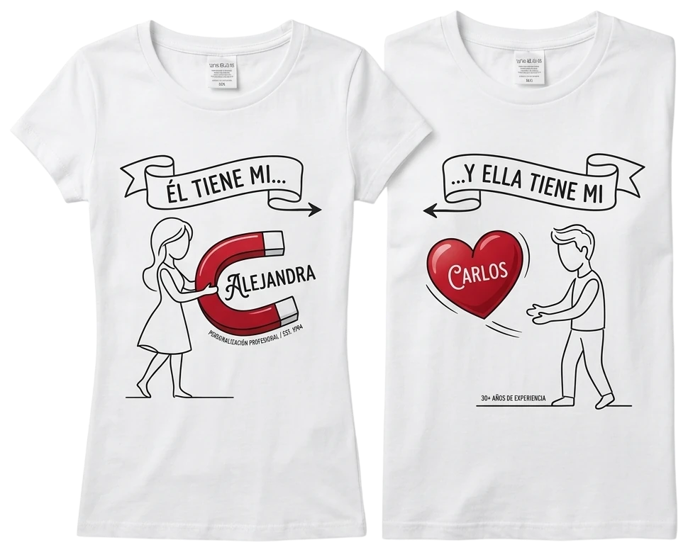 Camisetas de pareja personalizadas con vuestros nombres, ejemplo de personalización Zephyr