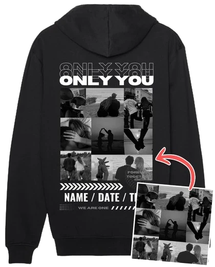 Sudadera de pareja personalizada, vista delantera y trasera con collage de fotos, foto de galería Zephyr